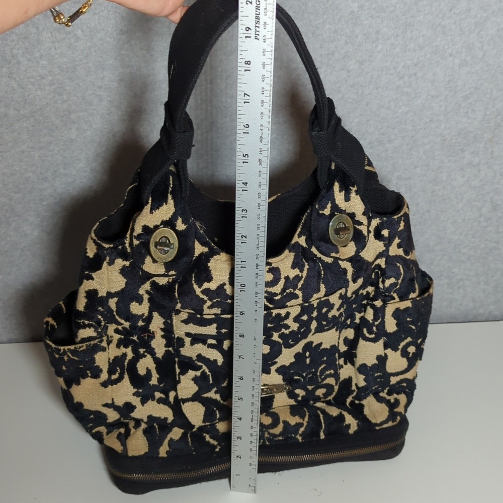 Cake by Petunia Pickle Black Beige Floral Tapestry Diaper Bag Hobo Y2K **read